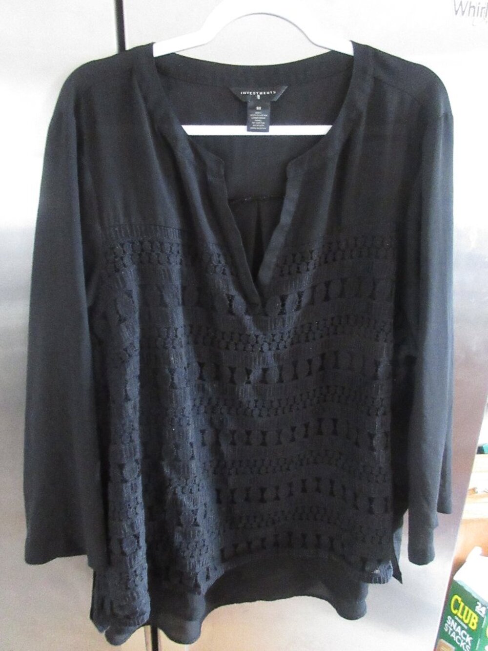 Investments Black easycare poly tunic top hi lo 3x